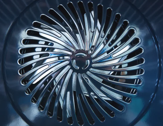 closeup metal fan inside furnace
